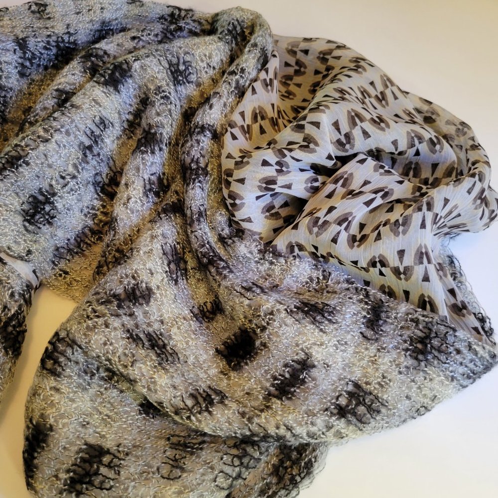 LOFT Dark Navy Blue, Grey and Tan Infinity Scarf, 2 sided, NWOT - Picture 5 of 14
